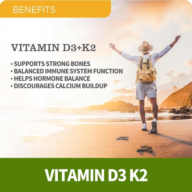 OEM Vegan Dukungan Kekebalan Vitamin D3+K2 MK7 Dietary Untuk Dewasa Vitamin D3 K2 Kapsul
