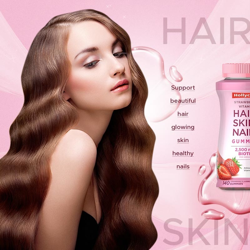 Rambut Kulit & Kuku Vitamin Permen karet dengan Biotin Mendukung Kesehatan Imun Rasa stroberi