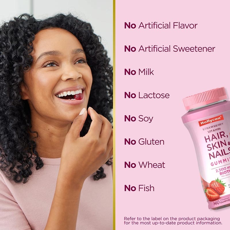 Rambut Kulit & Kuku Vitamin Permen karet dengan Biotin Mendukung Kesehatan Imun Rasa stroberi
