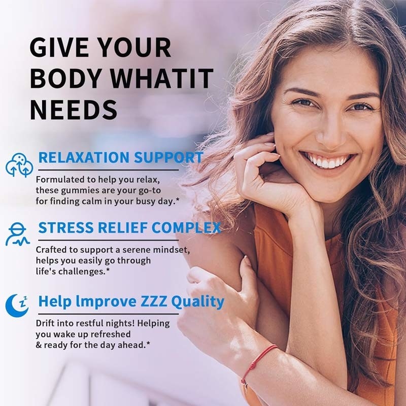 Pabrik GABA dengan L-Theanine 5-HTP Vitamin D3 B12 Penghilang Stres Permen karet tidur