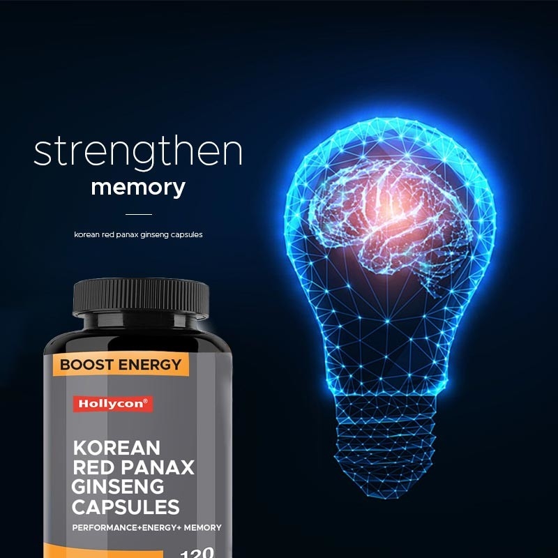 Oem Korea Merah Panax Ginseng Kapsul Ginkgo Biloba Tingkatkan Energi Fokus Memori untuk Pria dan Wanita