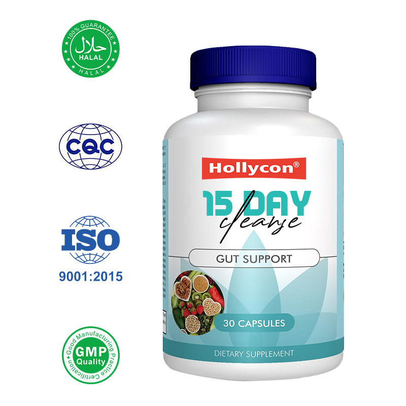 OEM Hollycon 15 Hari Pembersih Kapsul usus dan usus besar Senna Daun Dukungan Gut Pembersih Detox