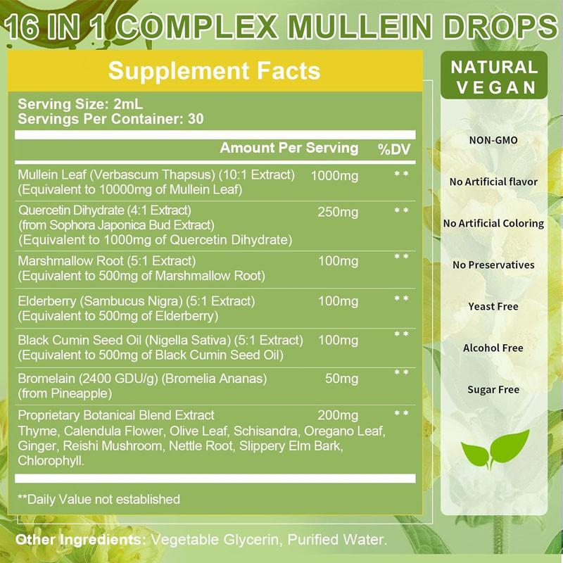 Gugur Mullen untuk Detox Paru-paru Membersihkan Ekstrak Daun Mullen Vegan Untuk Dewasa