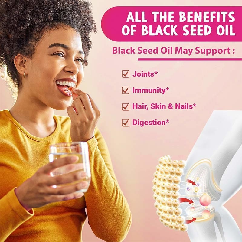 Minyak Benih Hitam Softgels 1000mg Minyak Benih Kimun Hitam Untuk Dukungan Imun