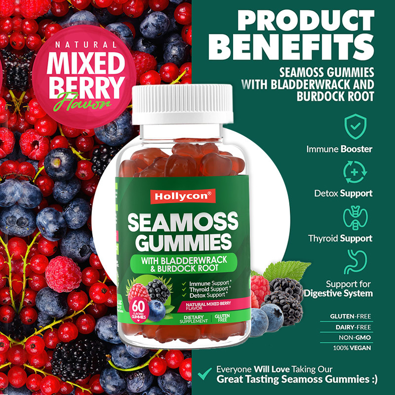Irish Sea Moss Gummies 1000mg Bladderwrack Sea Moss Gummies Untuk Mendukung Pencernaan