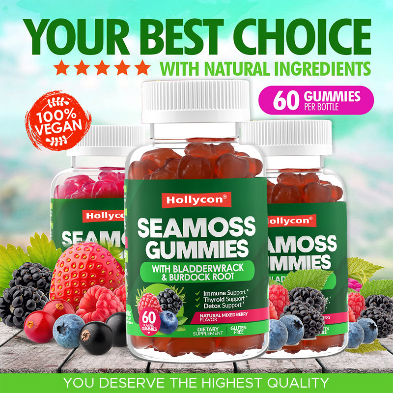 Irish Sea Moss Gummies 1000mg Bladderwrack Sea Moss Gummies Untuk Mendukung Pencernaan