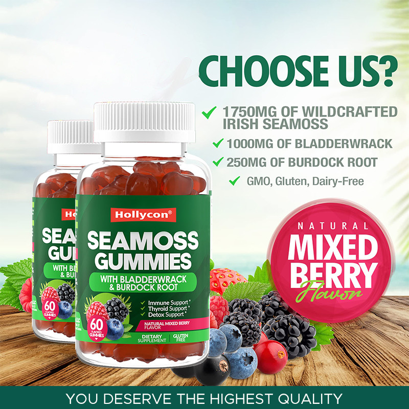 Irish Sea Moss Gummies 1000mg Bladderwrack Sea Moss Gummies Untuk Mendukung Pencernaan