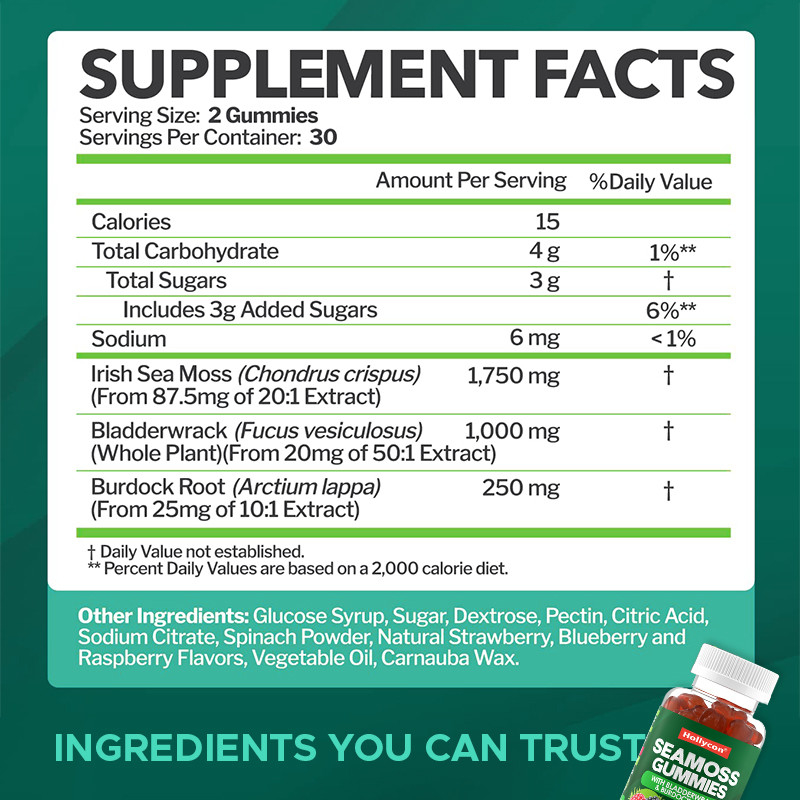 Irish Sea Moss Gummies 1000mg Bladderwrack Sea Moss Gummies Untuk Mendukung Pencernaan