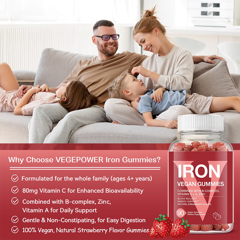 Iron Gummies Untuk Pria dan Wanita Iron Vegan Gummies Untuk Produk Sel Merah