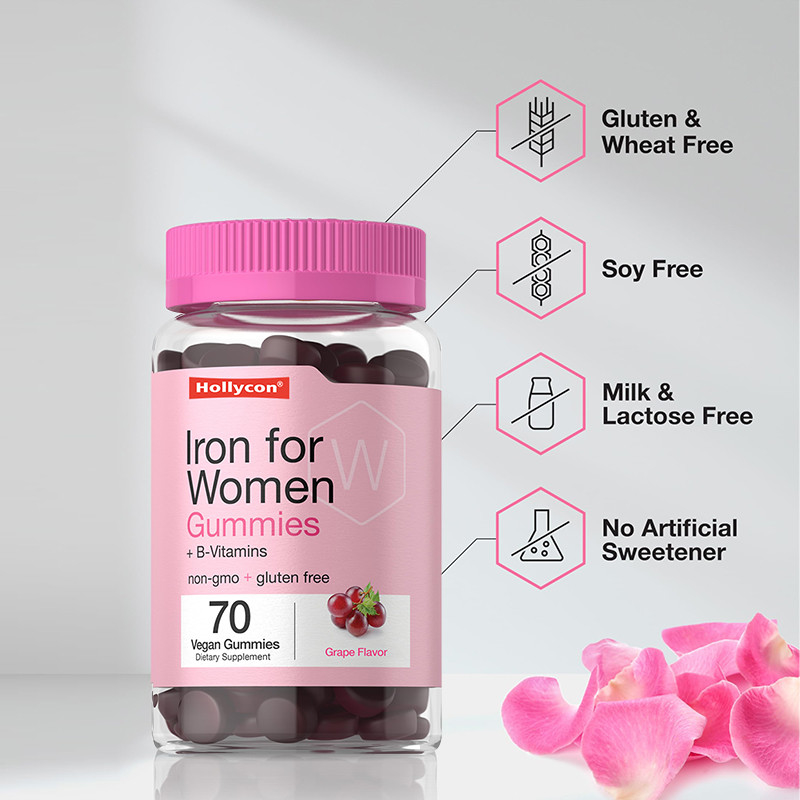 Iron Gummies Untuk Wanita 250mcg Folic Acid 18mg Iron Untuk Produksi Sel Darah Merah