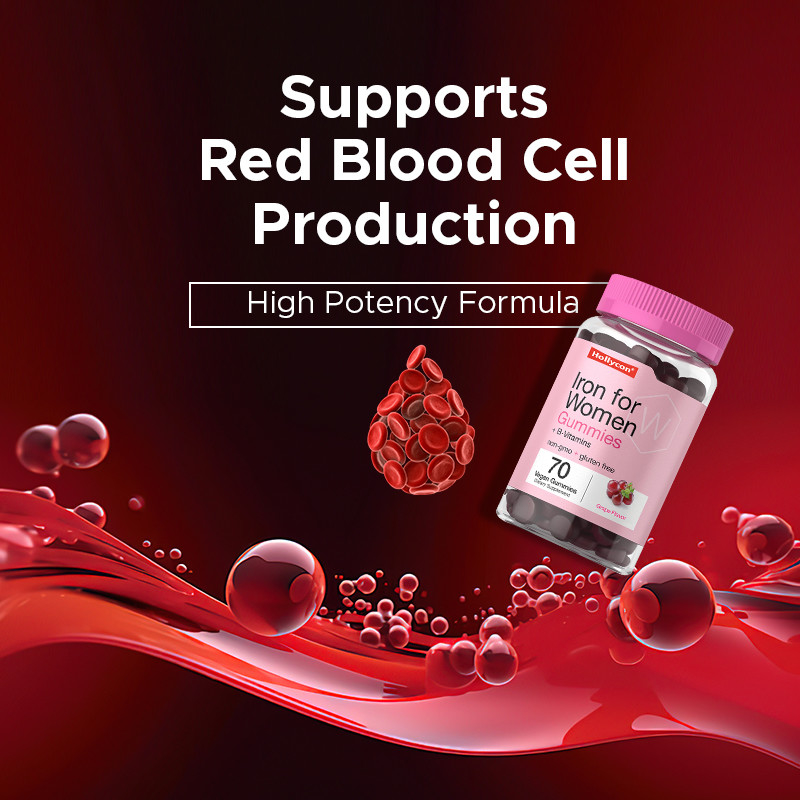 Iron Gummies Untuk Wanita 250mcg Folic Acid 18mg Iron Untuk Produksi Sel Darah Merah