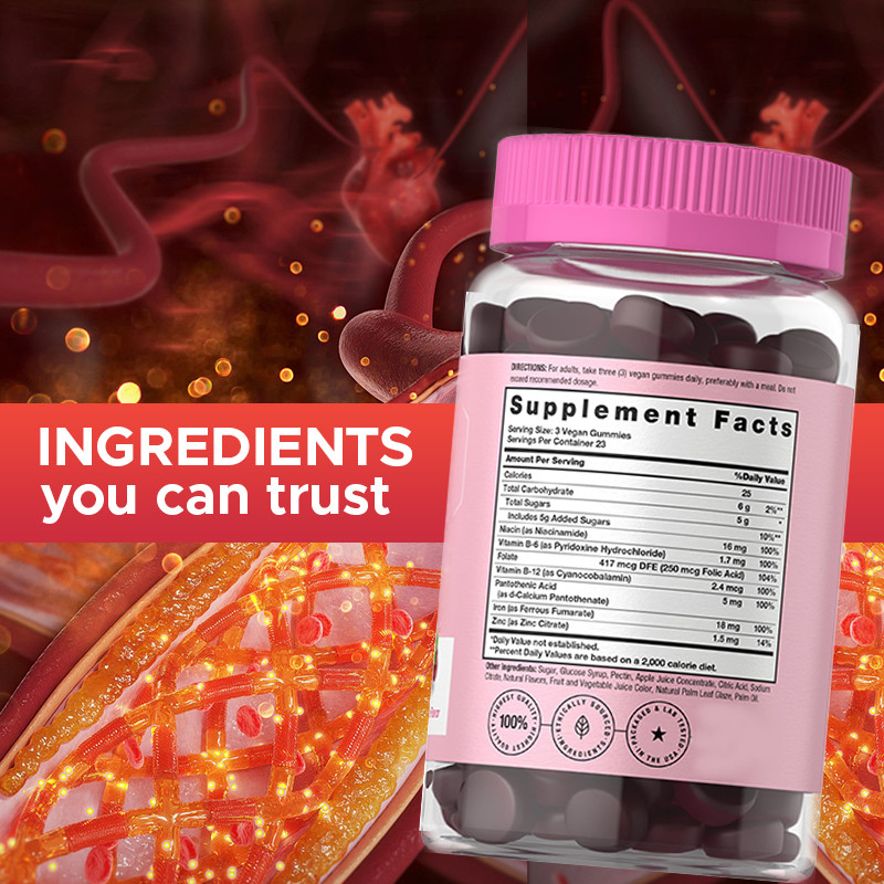 Iron Gummies Untuk Wanita 18mg Iron Gummies Untuk Produksi Sel Darah Merah
