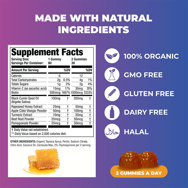 Minyak Benih Hitam Dan Madu Gummies 200mg Ekstrak Minyak Benih Hitam Untuk Dukungan Imun