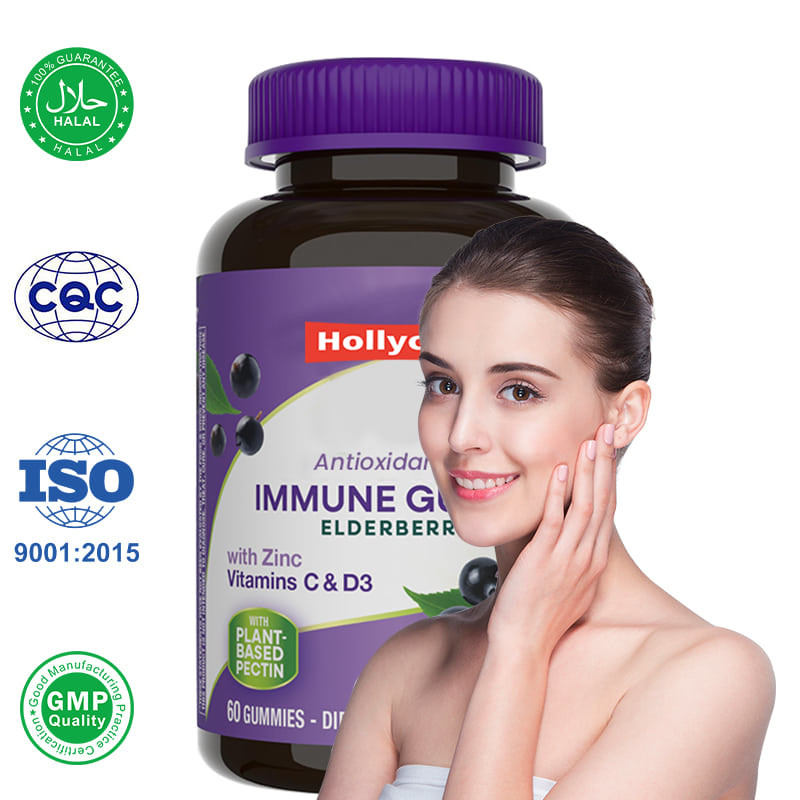 Produsen Sambucus Black Elderberry Gummies for Kids Vitamin Suplemen Dukungan Imun Antioksidan