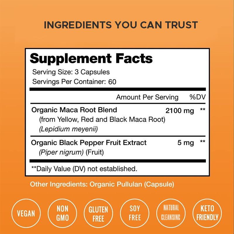 Kapsul Akar Maca Untuk Pria 2100mg Campuran Akar Maca Organik Untuk Dukungan Mood