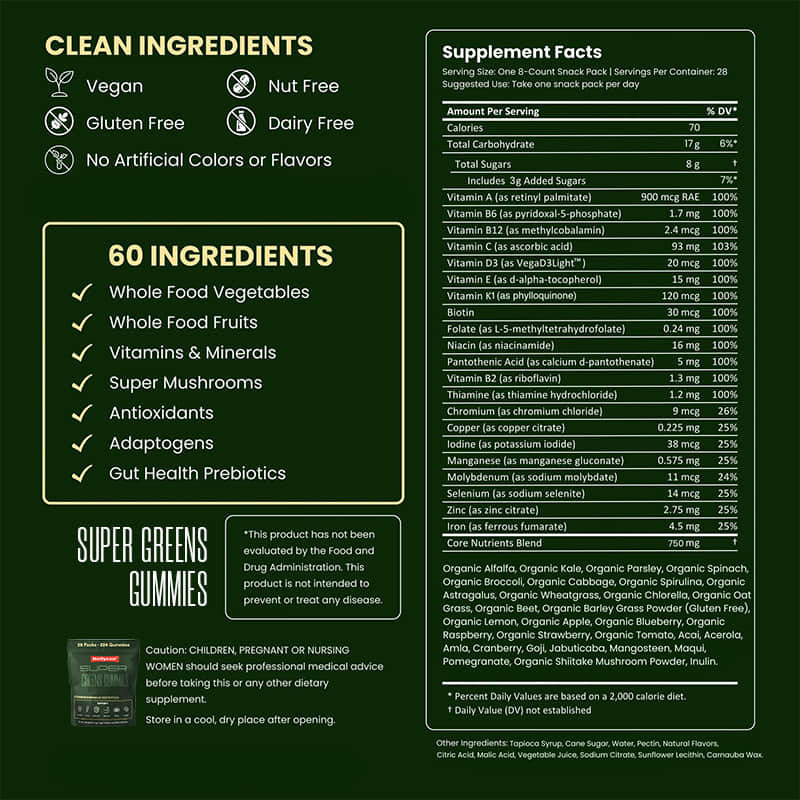 Teh Hijau Permen karet Multivitamin Suplemen Spirulina Bubuk Meningkatkan Kesehatan usus Dukungan kekebalan