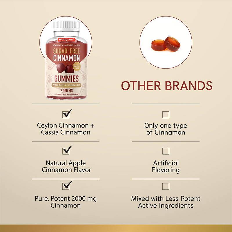 Gummy Cinnamon Bebas Gula 1000mg Ceylon Cinnamon Extract Gummy Untuk Dukungan Imun