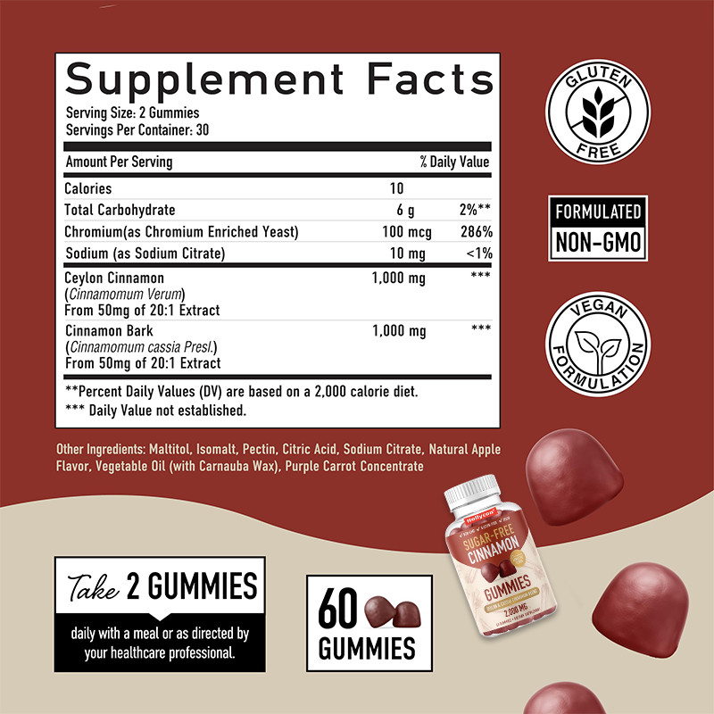 Gummy Cinnamon Bebas Gula 1000mg Ceylon Cinnamon Extract Gummy Untuk Dukungan Imun