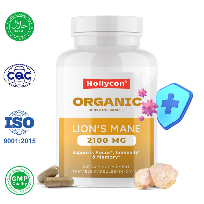 Customized Organic Lions Mane Capsules Mempromosikan Fokus Kejernihan Mental Kognisi Meningkatkan Kesehatan Usus