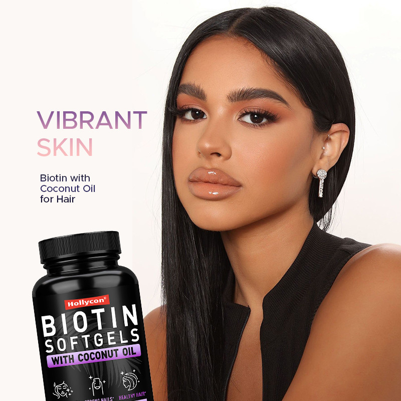 OEM Biotin Softgels Untuk Kuku Kuat Biotin Dengan Minyak Kelapa Untuk Rambut Biotin Softgels