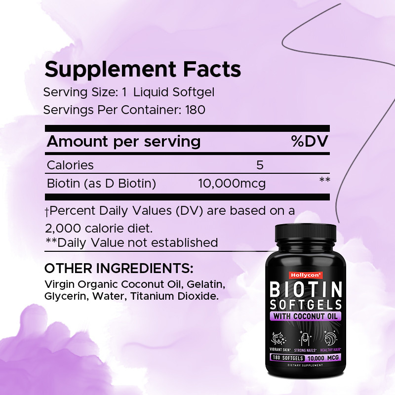 OEM Biotin Softgels Untuk Kuku Kuat Biotin Dengan Minyak Kelapa Untuk Rambut Biotin Softgels