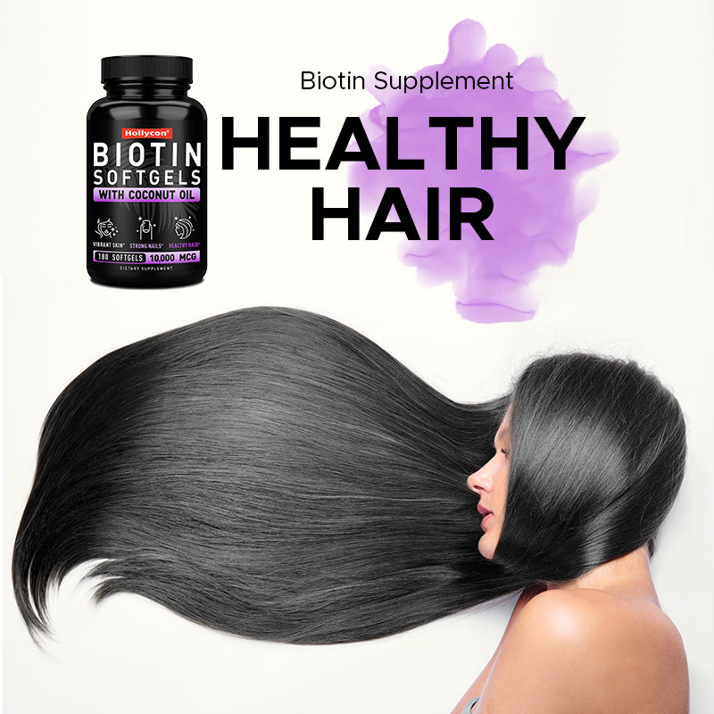 OEM Biotin Softgels Untuk Kuku Kuat Biotin Dengan Minyak Kelapa Untuk Rambut Biotin Softgels