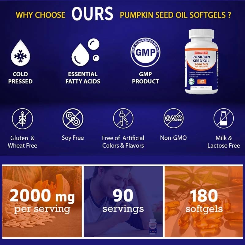 OEM Pumpkin Seed Oil Softgels Untuk Mempromosikan Kesehatan Kepala 2000 mg Pumpkin Seed Oil