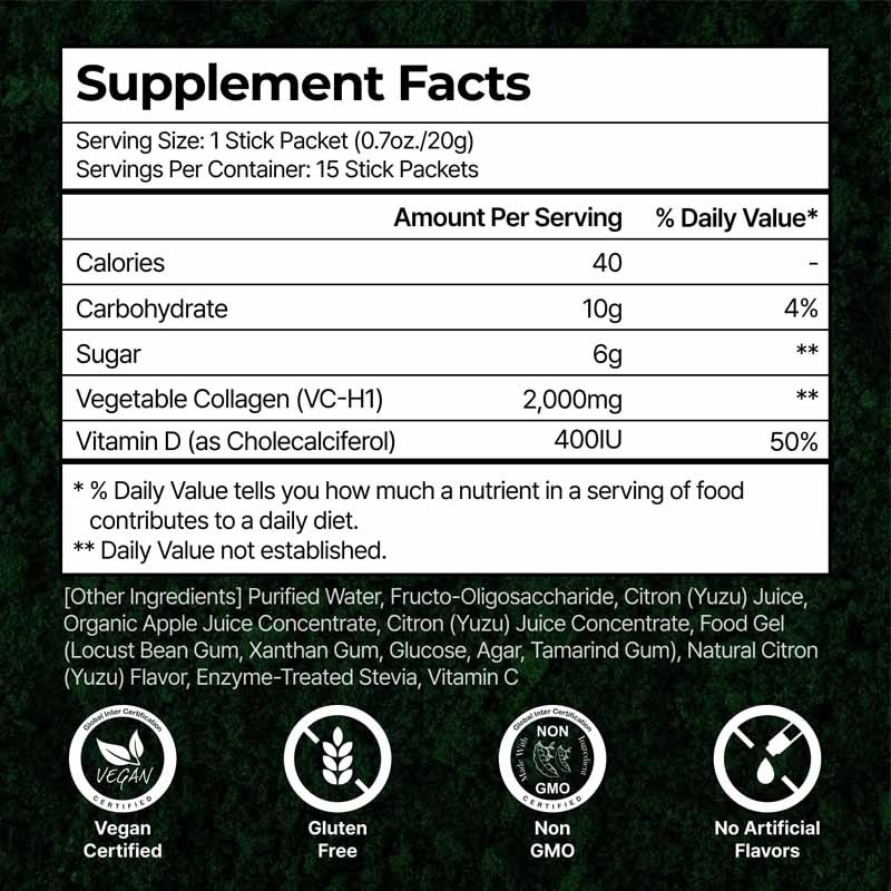 Vegan Collagen Jelly Stick Dengan Vitamin D3 400IU Untuk Mendukung Tulang Sehat