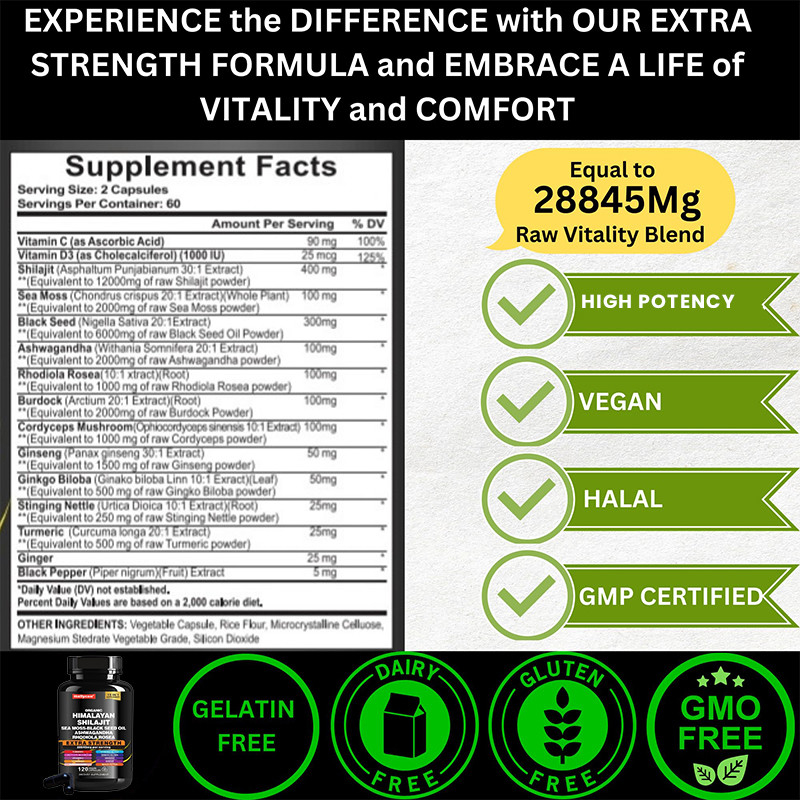OEM Organik Murni Himalaya Shilajit Kapsul Untuk Dukungan Imun Kapsul Shilajit