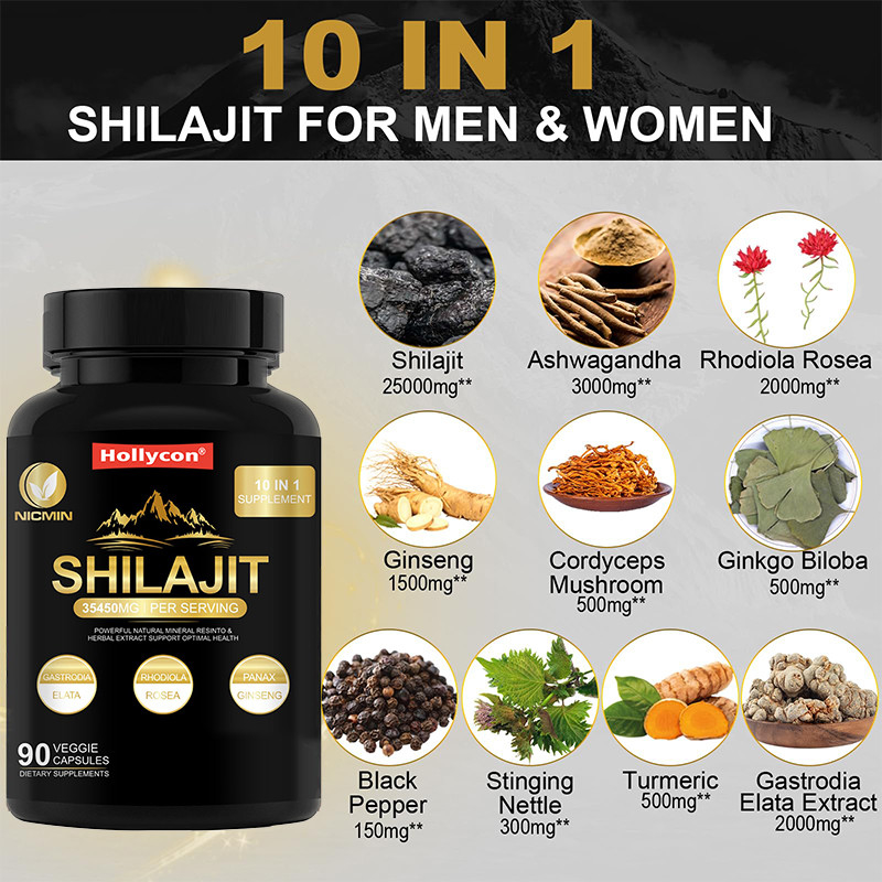Suplemen Shilajit Organik Himalaya Murni Untuk Dukungan Kekebalan 25000mg Kapsul Shilajit