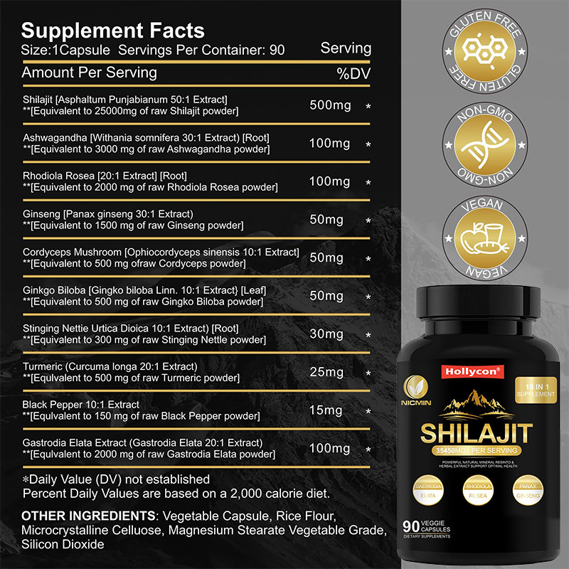 Suplemen Shilajit Organik Himalaya Murni Untuk Dukungan Kekebalan 25000mg Kapsul Shilajit