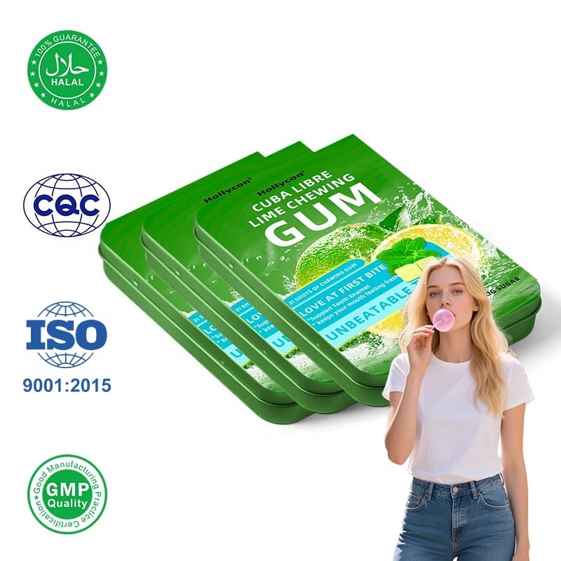 Label pribadi mojito rasa koktail diisi gum gum tin gula bebas mojito jeruk nipis mengunyah permen karet untuk dukungan enamel gigi