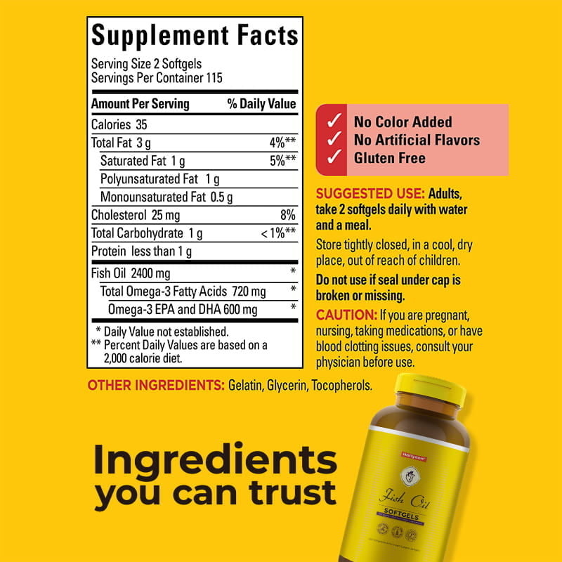Minyak Ikan Omega 3 Suplemen 1200 mg Softgels Omega 3 Minyak Ikan untuk Dukungan Jantung Sehat 230 Softgels 115 Supply Hari