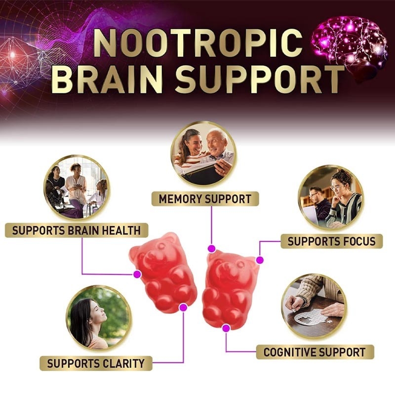 OEM Suplemen Otak Untuk Memori Dan Fokus Suplemen Memori Nootropic Gummy Untuk Kesehatan Otak Konsentrasi Mental & Kognitif