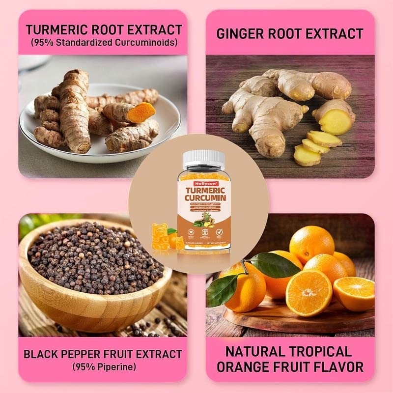 OEM kunyit kurkumin permen karet dengan jahe black pepper dukungan kulit imun dan kesehatan sendi untuk wanita pria anak-anak