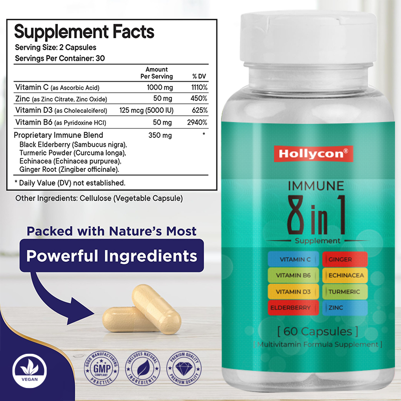 Kapsul Dukungan Kekebalan OEM Label Multivitamin Formula Suplemen untuk Dewasa Membantu Mempromosikan Fungsi Kekebalan