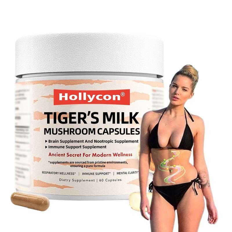 Suplemen Jamur Pertumbuhan Rambut Perut Otak Pencernaan Kesehatan paru-paru Fokus kognitif Pernafasan Tiger Susu Jamur Kapsul