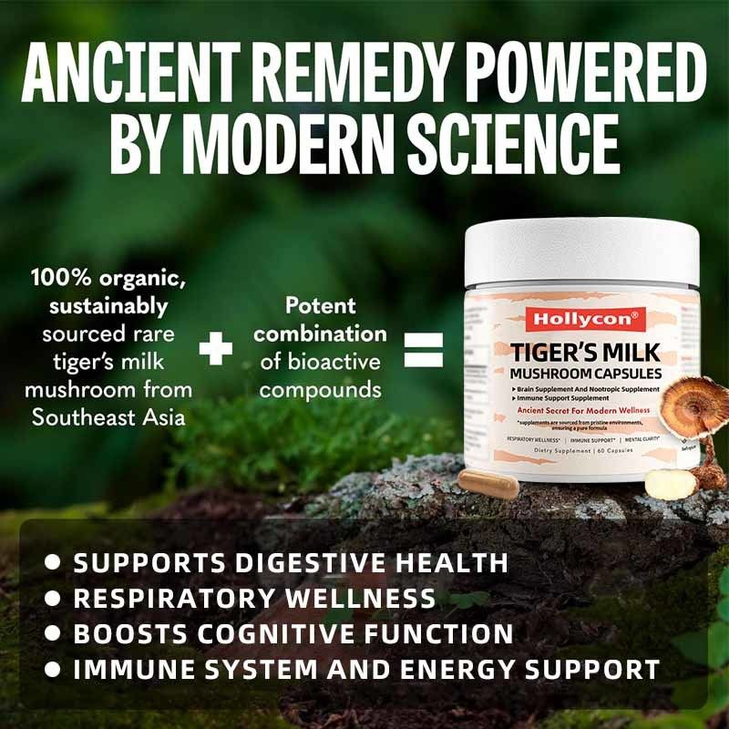 Suplemen Jamur Pertumbuhan Rambut Perut Otak Pencernaan Kesehatan paru-paru Fokus kognitif Pernafasan Tiger Susu Jamur Kapsul