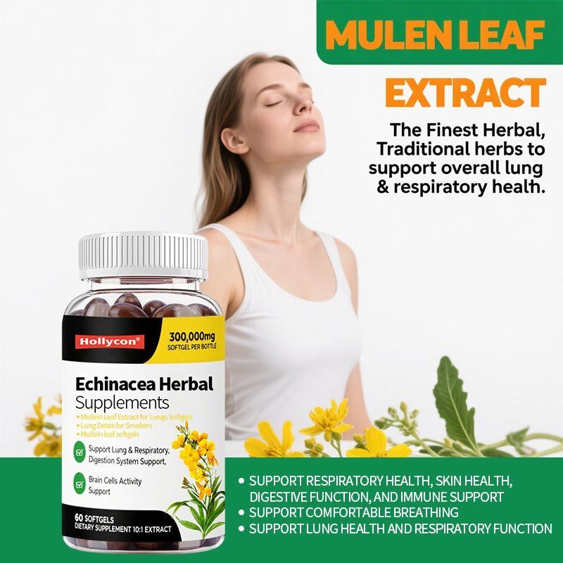 Ekstrak Daun Mullein untuk Softgel Paru-paru, Detoks Paru-paru untuk Perokok, Pembersihan Paru-paru untuk Dukungan Pernapasan Paru-paru, Suplemen Herbal, Vegan, Non-GMO, Dukungan Kekebalan Tubuh dan Pencernaan, Isi 180, Suplai 180 Hari