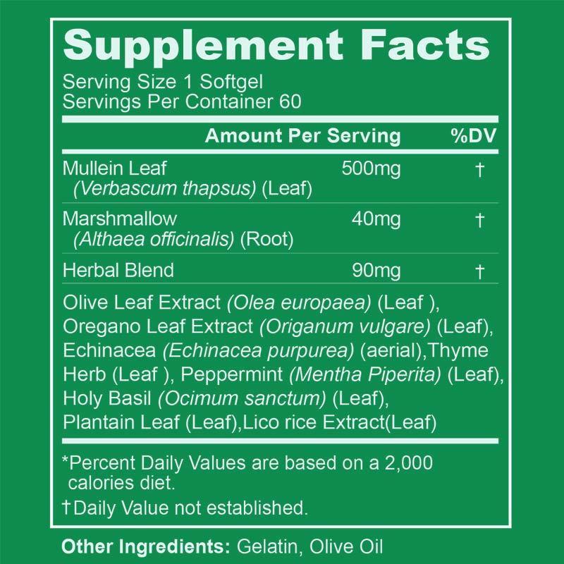 Ekstrak Daun Mullein untuk Softgel Paru-paru, Detoks Paru-paru untuk Perokok, Pembersihan Paru-paru untuk Dukungan Pernapasan Paru-paru, Suplemen Herbal, Vegan, Non-GMO, Dukungan Kekebalan Tubuh dan Pencernaan, Isi 180, Suplai 180 Hari