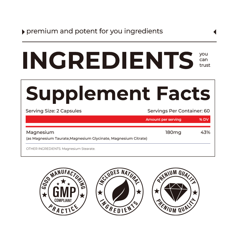 Kapsul Kompleks Magnesium Label Pribadi Suplemen Pendukung Suasana untuk Dewasa Meningkatkan Penyerapan Nutrisi