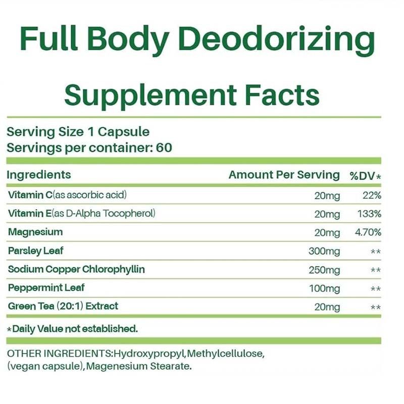 Suplemen Deodorisasi Tubuh - Pil Kontrol Bau Internal Alami Untuk Pria & Wanita | Kapsul klorofil untuk napas, kesehatan tubuh & usus
