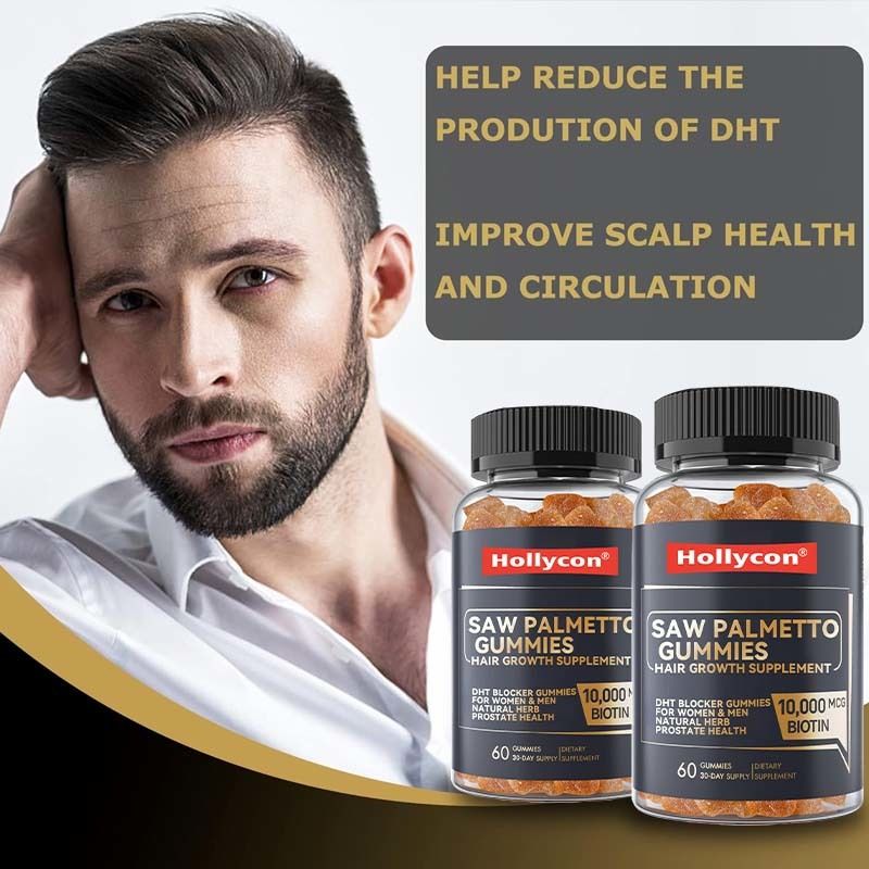 Suplemen Pertumbuhan Rambut Pabrik untuk Wanita & Pria DHT Blocker Gummies Mendukung Keseimbangan Hormonal Kesehatan Prostat Saw Palmetto Gummies
