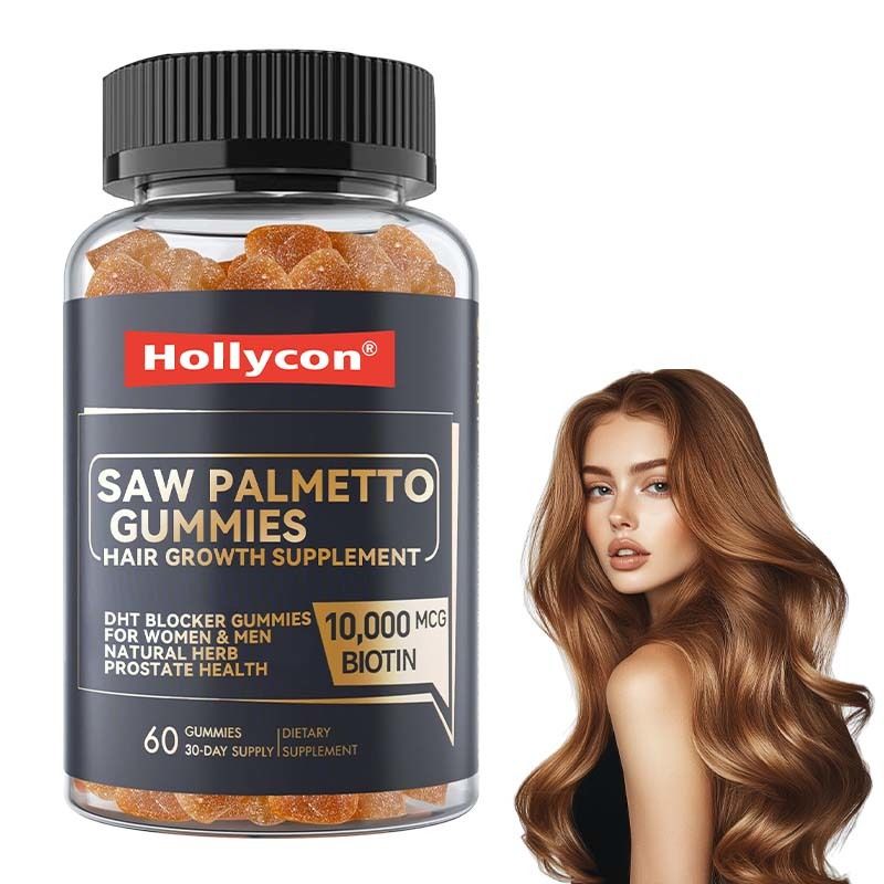 Suplemen Pertumbuhan Rambut Pabrik untuk Wanita & Pria DHT Blocker Gummies Mendukung Keseimbangan Hormonal Kesehatan Prostat Saw Palmetto Gummies