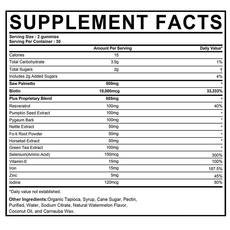 Suplemen Pertumbuhan Rambut Pabrik untuk Wanita & Pria DHT Blocker Gummies Mendukung Keseimbangan Hormonal Kesehatan Prostat Saw Palmetto Gummies