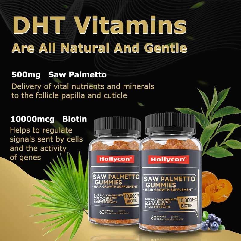 Suplemen Pertumbuhan Rambut Pabrik untuk Wanita & Pria DHT Blocker Gummies Mendukung Keseimbangan Hormonal Kesehatan Prostat Saw Palmetto Gummies