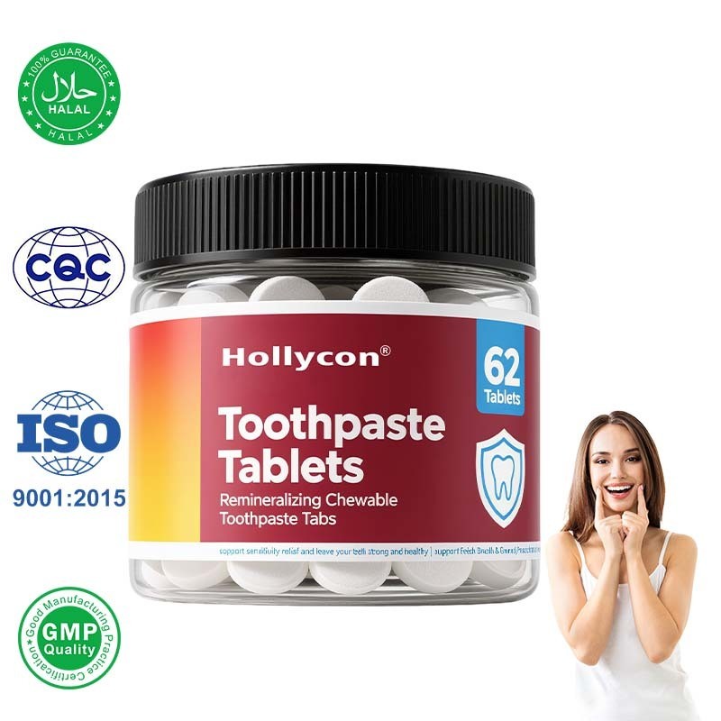 Tablet pasta gigi buatan pabrik, nano hidroksiapatit dengan probiotik, fluoride & plastik gratis, ukuran ramah lingkungan & perjalanan, mengenang tab pasta gigi kunyah, formula khusus