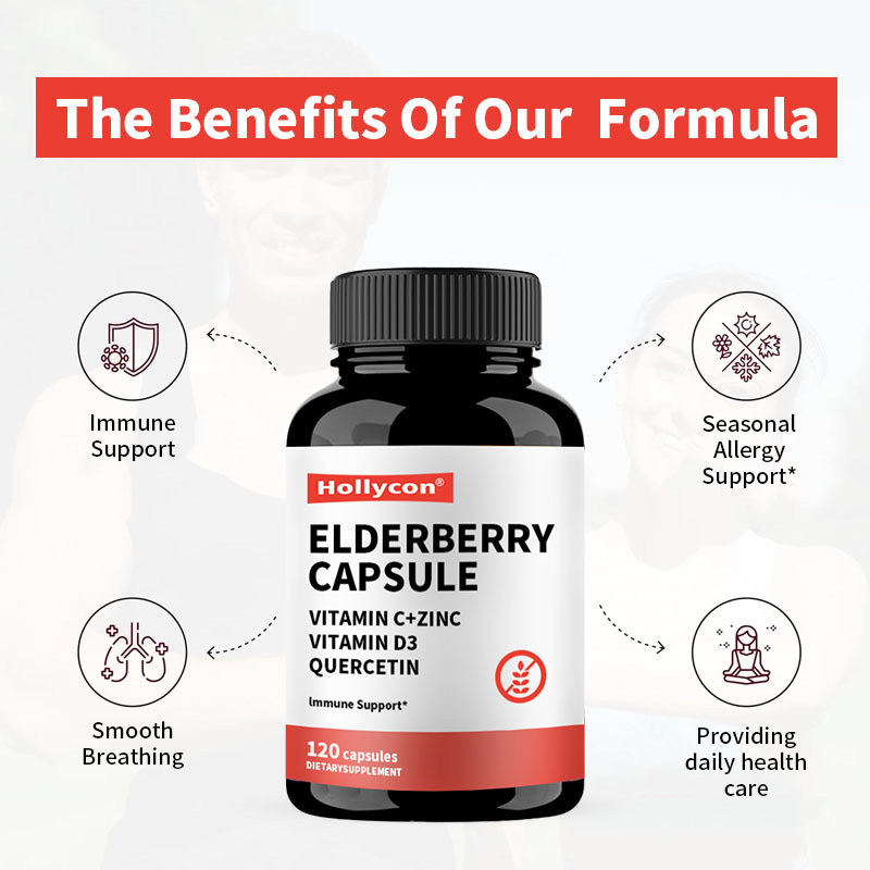 OEM Elderberry Vitamin C dan Zinc 120 Kapsul Suplemen Herbal Dukungan Kekebalan Tubuh Peningkat Kekebalan Alami Kapsul Elderberry