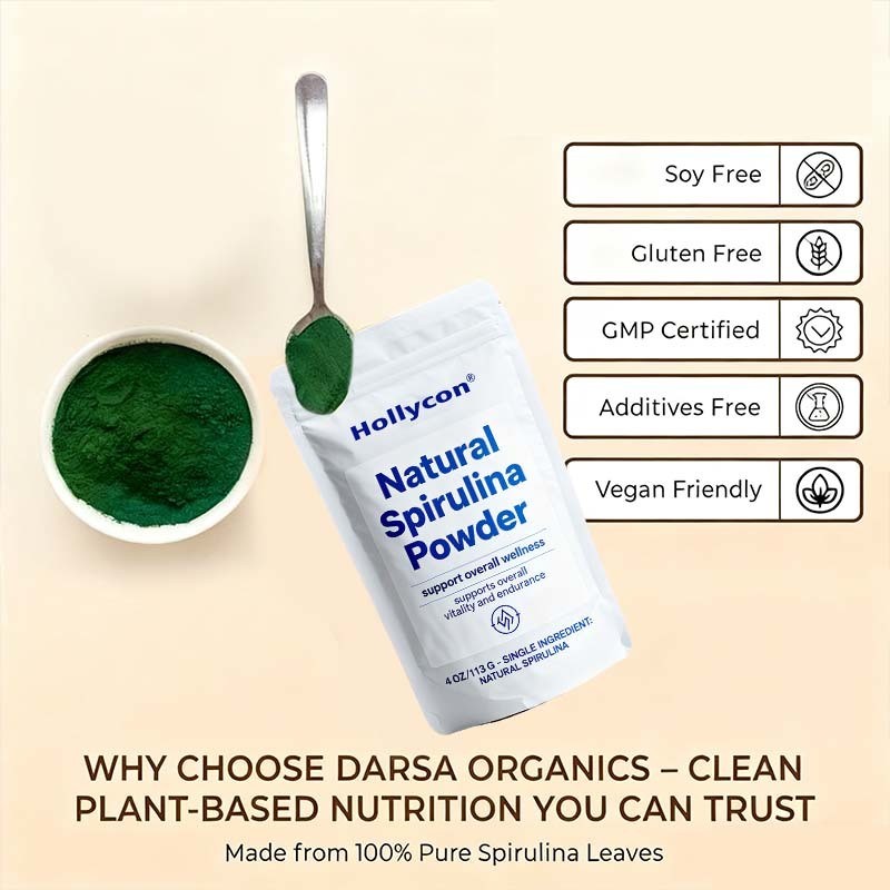 Bubuk Spirulina Buatan Pabrik - 4 oz (113g), Superfood Berbasis Tumbuhan Alami, Kaya Protein, Zat Besi & B12 untuk Energi, Kekebalan Tubuh & Detoksifikasi, Smoothie & Jus, Vegan, Non-GMO, Tanpa Aditif, Formula Khusus