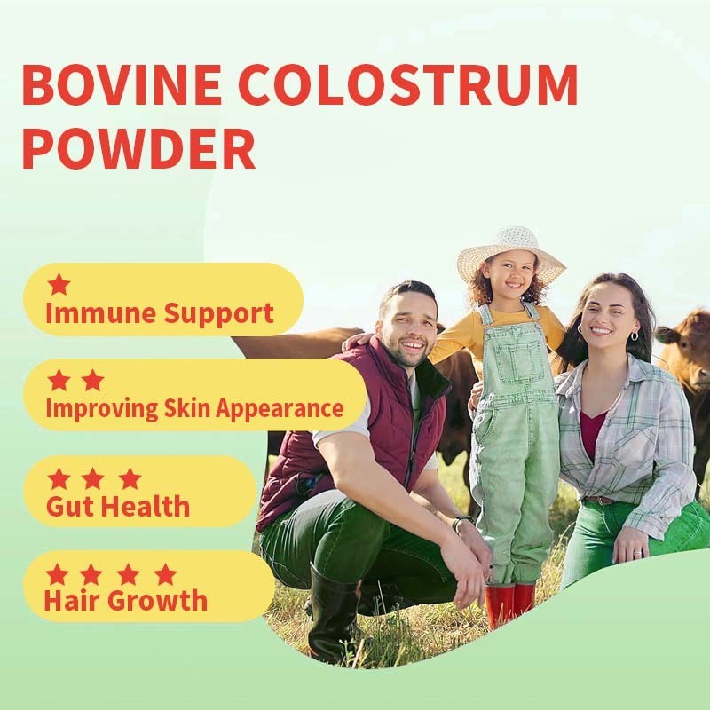 OEM Premium Grass Fed Bovine Colostrum Supplement Powder Gut Hair Growth Beauty Immune 60% IgG 3000 mg Bovine Colostrum Powder